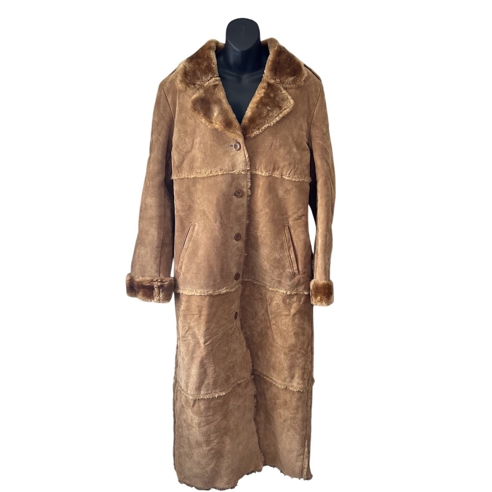 Vintage Brandon Thomas Y2k Longline Leather Suede Jacket Faux Fur Penny Lane L